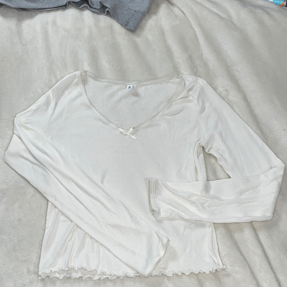 White Long Sleeve Ruffled Top